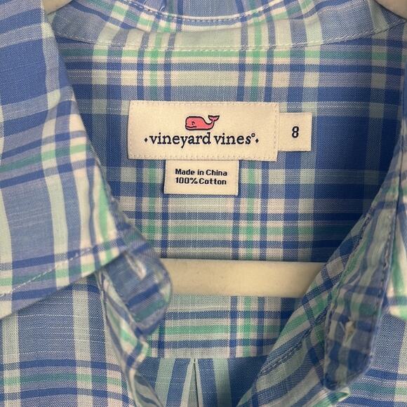 Vineyard Vines women’s popover plaid roll sleeve top size 8 100% cotton - Picture 2 of 8